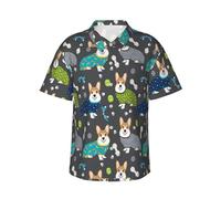 KLJnmbb Wearing Clothes Corgi Dogs Print Hawaiian Shirt Soft for Men Short Sleeve Button Down Shirt for Beach Vacation Black