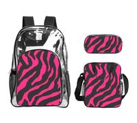 KLJnmbb Zebra Tiger Leopard Pink Print Clear Lightweight 3-Piece Lunch Bag Combo Transparent Backpack Set School Travel