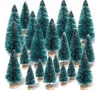 Kljuyhat 60 Pieces Mini Sisal Snow Frost Trees Winter Pine with Wood Base Snow Ornaments Tabletop Trees for