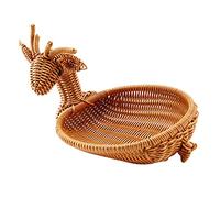Kljuyhat Rattan Woven Fruit Basket, Imitation Deer Bread Basket Fruit Bowls Vegetable Basket Novelty Animal Rattan Desktop Decorative Storage Basket Small