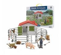 KLKCMS Farm Scene Figurines Diorama Kit, Barn Animal, Fencing, Tools, Easy to Place, Story Play, Imagination, Creativity, Expression, Suitable for Children, Playroom, Farm Set A