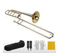 KLKL Standard Trumpets Upgraded Intermediate Bb Flat Tenor Slide Trombone With F Trigger Including Mouthpiece Carry Case Gloves Cleaning Cloth Trumpet Instrument