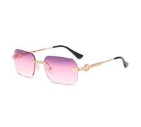 KLKLKTT Rimless Rectangular Sunglasses for Women Men Vintage Frameless Rectangle Sun Glasses Retro 90s Fashion Metal Gold F