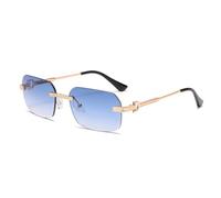 KLKLKTT Rimless Rectangular Sunglasses for Women Men Vintage Frameless Rectangle Sun Glasses Retro 90s Fashion Metal Gold F
