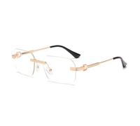 KLKLKTT Rimless Rectangular Sunglasses for Women Men Vintage Frameless Rectangle Sun Glasses Retro 90s Fashion Metal Gold F