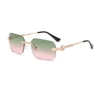KLKLKTT Rimless Rectangular Sunglasses for Women Men Vintage Frameless Rectangle Sun Glasses Retro 90s Fashion Metal Gold F