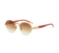 KLKLKTT Unisex Rimless Round Sunglasses Metal Frame Wood Grain Temples Adjustable Nose Pads Lightweight Stylish Eyewear Dur