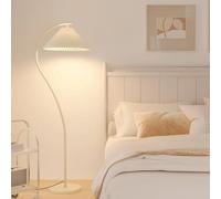 KlkrzJwy 61" Arc Floor Lamp Modern Fabric Floor Light E26 Dimmable Iron Standing Lamp with Foot Switch Pleated Cloth Tall Light for Living Room Bedroom Study Dining Room