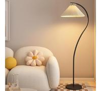 KlkrzJwy 61" Arc Floor Lamp Modern Fabric Floor Light E26 Dimmable Iron Standing Lamp with Foot Switch Pleated Cloth Tall Light for Living Room Bedroom Study Dining Room