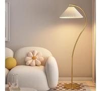 KlkrzJwy 61" Arc Floor Lamp Modern Fabric Floor Light E26 Dimmable Iron Standing Lamp with Foot Switch Pleated Cloth Tall Light for Living Room Bedroom Study Dining Room
