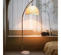 KlkrzJwy 64.2" Arc Floor Lamp Mid Century Modern Fabric Floor Lamp Marble Standing Lamp With E27 3-Color Temperatures Bamboo Shape Tall Light For Living Room Bedroom Study Dining Room(Includes Bulb)