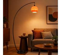KlkrzJwy 71" Arc Floor Lamp Mid Century Modern Orange Floor Lamp Glass Globe Standing Lamp with E27 3-Color Temperature Marble Base Arched Tall Light for Living Room Bedroom Office (Includes Bulb)