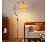 KlkrzJwy Arc Floor Lamp for Living Room Mid Century Modern Floor Lamps with Adjustable Orange Glass Shade Mushroom Tall Standing Lamp Gold Pole Tall Lamp for Home Office Bedroom (Bulb Included)
