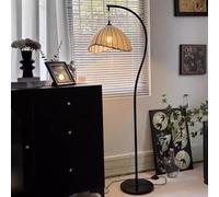 KlkrzJwy Contemporary 61" Fabric Floor Lamp Arc Black Floor Light E26 Dimmable Tall Lamp With Foot Switch Iron Body Standing Light For Study Living Room Bedroom Dining Room
