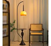 KlkrzJwy Contemporary 65" Globe Glass Floor Lamp Black Iron Floor Light E26 Dimmable Tall Lamp With Desktop Orange Glass Standing Light For Living Room Study Bedroom Office