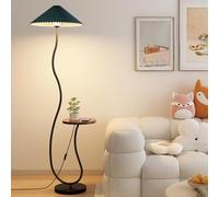KlkrzJwy Contemporary Fabric Floor Lamp Marble Base Floor Light 66.9" Tall Lamp With Table E27 3-Color Light Dimmer Foot Switch Fixture For Living Room Study Bedroom Tea Room