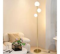 KlkrzJwy Mid Century 3-Globe Glass Floor Lamp 63" Frosted Glass Floor Light Golden Metal Tall Lamp With G9 Foot Switch Standing Light For Living Room Study Bedroom Dining Room