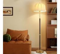 KlkrzJwy Mid Century 59.1" Linen Floor Lamp Wooden Body Floor Light Wabi-sabi Fabric Tall Lamp with E26 Dimmable Zipper Switch Standing Light for Living Room Study Bedroom