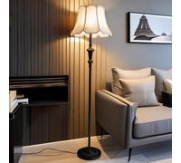 KlkrzJwy Mid Century Fabric Floor Lamp 63" Iron Floor Light Linen Tall Lamp with Foot Switch E26 Dimmable Standing Light for Study Bedroom Living Room Sofa Area Dining Room
