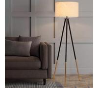 KlkrzJwy Modern 61.4" Tripod Floor Lamp Linen Floor Light Round Fabric Standing Lamp with Iron Body E26 Dimmabletall Light for Living Room Bedroom Study Dining Room Reading Room