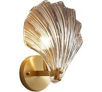 KlkrzJwy Modern Crystal Wall Light, Brass Base Shell Wall Sconces Lamp, E14 Gold Crystal Wall Lamp Wall Lighting Fixtures For Bedside Bedroom Living Room Corridor Dining Room Hallway (Amber)