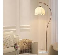 KlkrzJwy Modern Fabric Floor Lamp 63" Arc Bamboo Iron Floor Light Marble Base Standing Lamp with E26 Dimmable Round Cloth Tall Light for Study Living Room Bedroom Corridor
