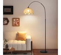 KlkrzJwy Modern Fabric Floor Lamp Arc Adjustable Height Floor Light E26 Dimmable Tall Lamp With Iron Body Linen Standing Light For Sofa Area Study Bedroom Dining Room