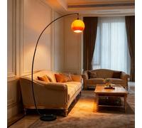 KlkrzJwy Modern Orange Glass Floor Lamp Arc 70.9" Floor Light Globe Glass Standing Lamp with E26 Dimmable Curved Tall Light for Living Room Bedroom Study Dining Room