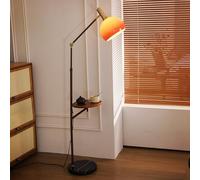 KlkrzJwy Nordic 64.2" Globe Glass Floor Lamp Marble Floor Light with Wooden Desktop Orange Glass Standing Lamp E26 Dimmable Tall Light for Living Room Bedroom Study Dining Room