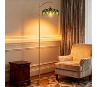 KlkrzJwy Nordic Flower Glass Floor Lamp Height Adjustable Golden Floor Light Iron Standing Lamp with E26 Dimmable Green Glass Tall Light for Living Room Bedroom Study Dining Room