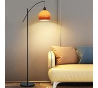 KlkrzJwy Nordic Globe Glass Floor Lamp 74.8" Arc Floor Light Orange Glass Standing Lamp with E26 Dimmable Iron Body Tall Light for Living Room Bedroom Study Dining Room