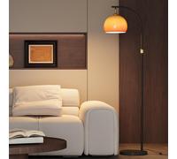 KlkrzJwy Nordic Orange Glass Floor Lamp Arc Height Adjustable Floor Light Marble Base Tall Lamp with Globe Glass E26 Dimmable Standing Fixtures for Living Room Sofa Area Study Bedroom