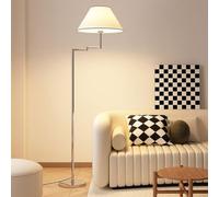 KlkrzJwy Nordic Simple Floor Lamp With White Fabric Shade Adjustable Swing Arm Floor Lamp Chrome Plating Standing Lamp Corner Light Reading Lamp for Living Room Bedroom Office, LED Bulb Included