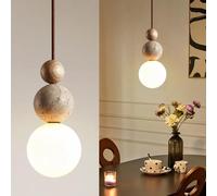 KlkrzJwy Nordic Yellow Travertine Pendant Lights Wabi-sabi Glass Hanging Lamp Bedside Mini Pendant Lighting LED 3000K Chandelier Adjustable Hanging Light Fixtures for Over Table Living Room Bedroom