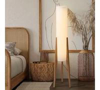 KlkrzJwy Wabi-sabi 50.4" Wooden Tripod Floor Lamp Linen Floor Light Round Fabric Tall Lamp with E26 Dimmable Wood Standing Light for Living Room Bedroom Study Sofa Area Tea Room