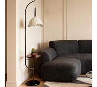 KlkrzJwy Wabi-sabi Fabric Floor Lamp 68.9" Cloth Floor Light Black Standing Lamp with Wooden Tabletop E26 Dimmable Tall Light for Living Room Bedroom Study Dining Room