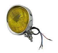 KLKWSFGFZK Universal Motorcycle Headlamp For Triumph BSA Classic Bike Old School Cafe Racer 5.75" Bottom Mount Halogen Motorcycle Headlight Spotlight(Chrome with Yellow)