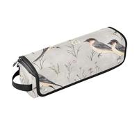 KLL 2-in-1 Curling Iron Travel Case and Heat Resistant Mat with Zipper Large Capacity Hair Straighteners Organizer for Curling Iron Straightener Flat Hair Dryer, Sweet Barn Swallow Birds Grey