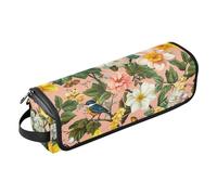 KLL 2-in-1 Curling Iron Travel Case with Heat Resistant Mat Large Hair Straigheners Travel Case for Curling Iron Straightener Flat Hair Dryer, Spring Flowers Daffodil Begonia Birds Pink