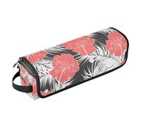 KLL 2 in 1 Hair Tools Organizer and Heat Resistant Mat with Zipper Waterproof Portable Open Flat Travel Bag for Curling Iron Straightener Flat Hair Dryer, Tropical Pattern Portable Organizer
