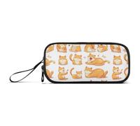 KLL A Set of Cute Orange Fat Cat Nylon Pencil Bag for Teens High Capacity Pencil Case for School Stationery Bag for High School Teen