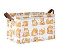 KLL A Set Of Cute Orange Fat Cat Shelf Baskets Cube Stgorage Bin with Handles Decorative Basket Organizers for Toy, Book, and Clothes Living Room 2 Pack