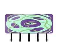 KLL Abstract Art Eye Green Lines Purple Keys Holder on Wall with Mail Organizer & 5 Self-Adhesive Hanging Wall Hanger for Home Improvement Entryway Doorway