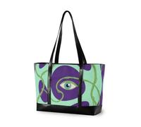 KLL Abstract Art Eye Green Lines Purple simple work bag for women professional with zipper nurse work bags Large Handbag for commuter with bolsos secret para mujeres