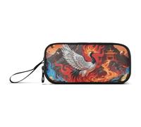 KLL Abstract Fire Mountain Crane Red Nylon Teen Pencil Bag Big Capacity Pencil Cases Stationery Bag for Preppy School Man