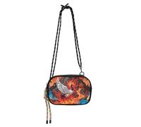 KLL Abstract Fire Mountain Crane Red Small Crossbody Bag Men Waterproof with Adjustable Strap Shoulder Bag Walk the dog