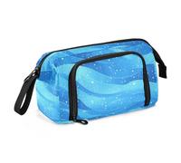 KLL Abstract Glitter Blue Water Wave Pencil Case Large Capacity Hard Shell Pencil Case Lightweight for Man College
