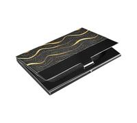 KLL Abstract Gold Wave Lines Black Ultra-Thin Outdoor Business Card Holder with Leather and Stainless Steel Card Holders for Protects Your Cards tarjetero para Hombre