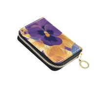 KLL Abstract Orange Purple Pansies Flowers Leather Card Wallet for Men with Cion Purse RFID Blocking Credit Card Holder for Men with Zipper
