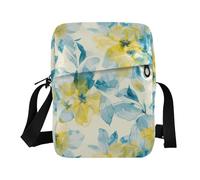 KLL Abstract Watercolor Flower Lemon Yellow Light Blue messenger bags Vegan Leather Small Crossbody Bags For Women Travel Lady Shoulder Handbags